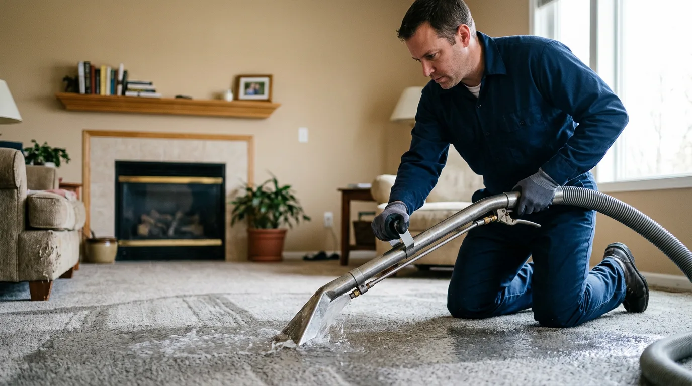 Water damage restoration technician working near Deer Park, WI